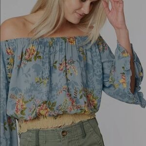 Y2K Angie Blue Floral Off-Shoulder Blouse